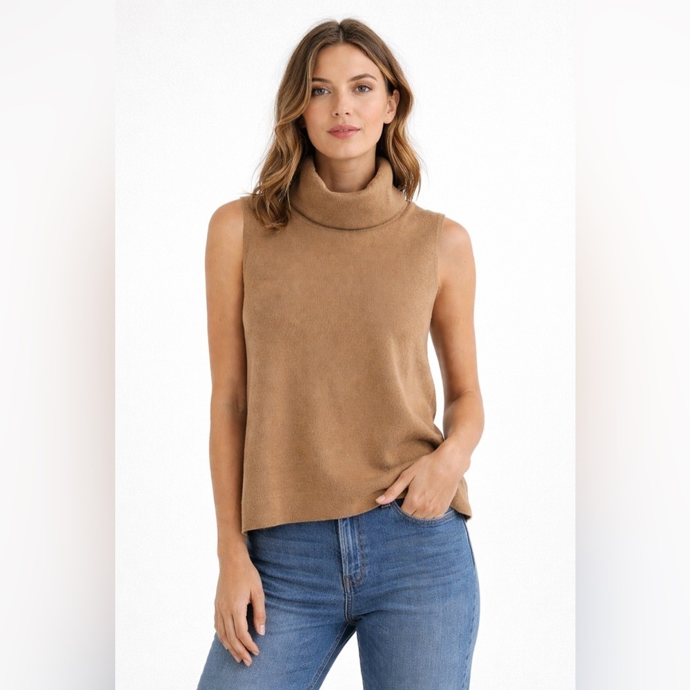 Zara - Sleeveless Roll Neck in Camel - S